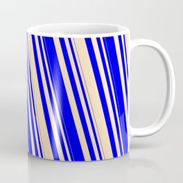 [ Thumbnail: Blue & Beige Colored Striped Pattern Coffee Mug ]