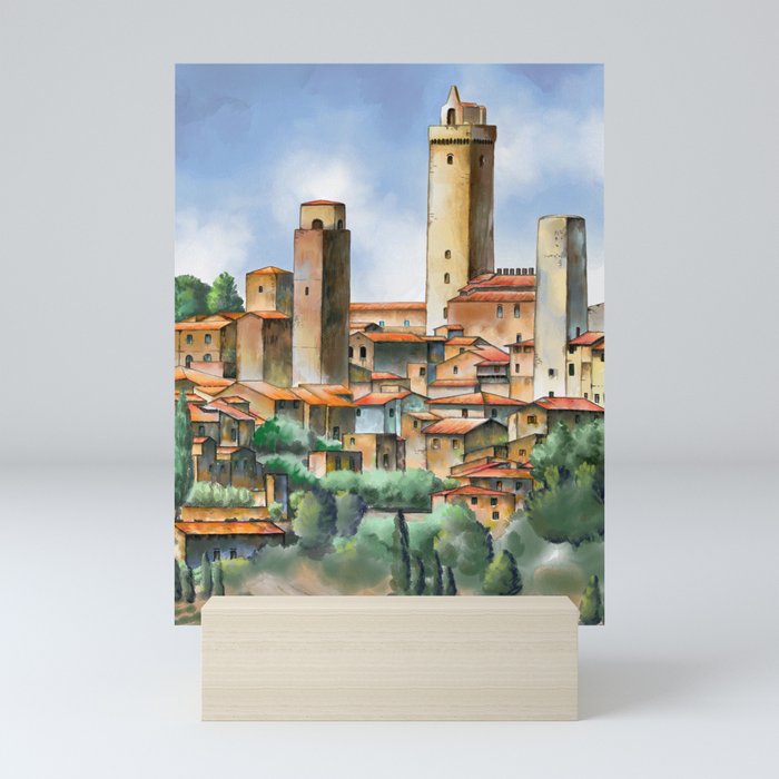 San Gimignano watercolor Mini Art Print