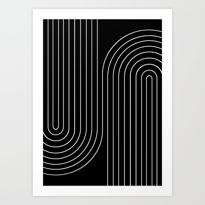 Minimal Line Curvature II Black and White Mid Century Modern Arch Abstract Art Print