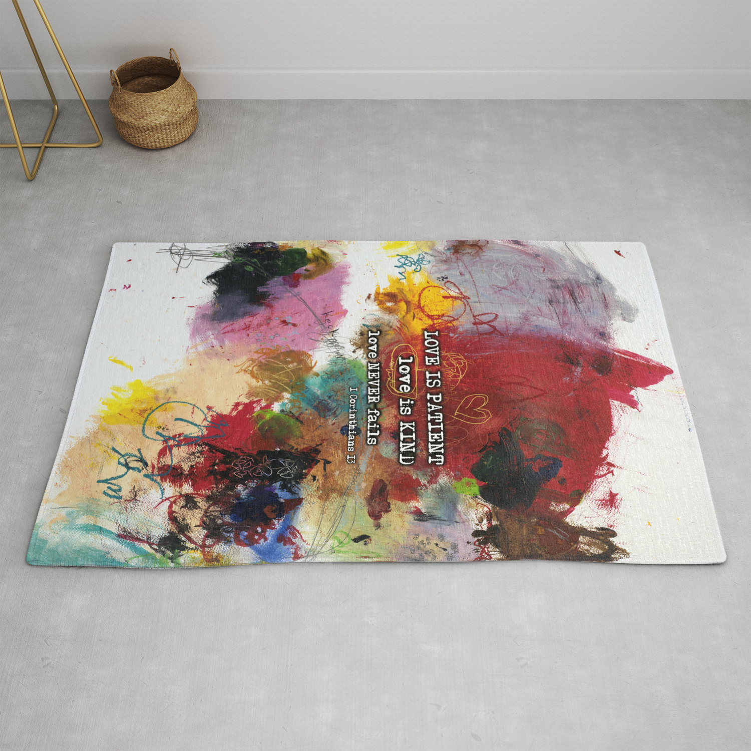 Love Never Fails Scripture Bible Verse Abstract Art Painting By Michel Keck Rug By Michelkeck Society6