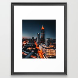 Skyline - Neon Lights, Atlanta Framed Art Print