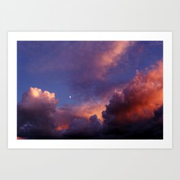 Moon in Sunset Clouds Art Print