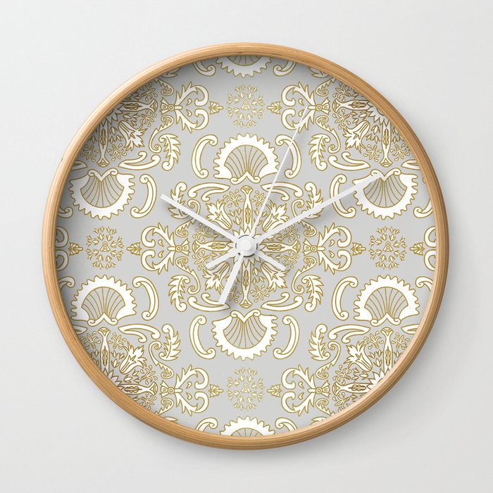 Rococo Filigree Motif // White & Grey Wall Clock