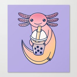 Cute Axolotl with Bubble Tea Canvas Print