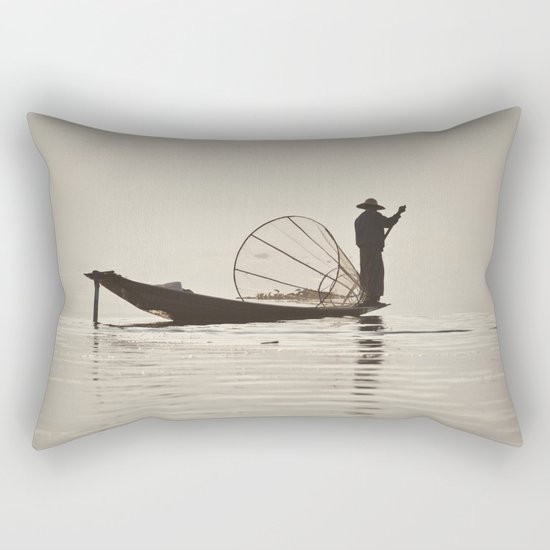 Fisherman at Inle Lake Rectangular Pillow