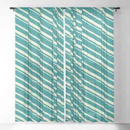 [ Thumbnail: Teal & Light Yellow Colored Striped Pattern Sheer Curtain ]