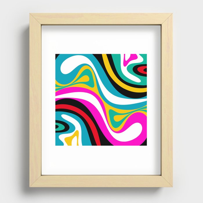 New Groove Retro Swirl Abstract Pattern in Bright 80s Colors Recessed Framed Print