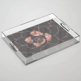 Rosegold  blossom on grey - Pink metal - effect flower Acrylic Tray