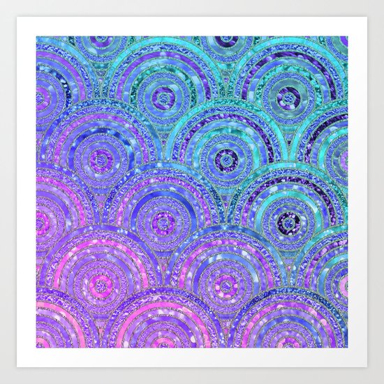 Aqua Blue Purple and Pink Sparkling Glitter Circles Art Print
