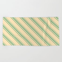 [ Thumbnail: Beige and Dark Sea Green Colored Lines Pattern Beach Towel ]