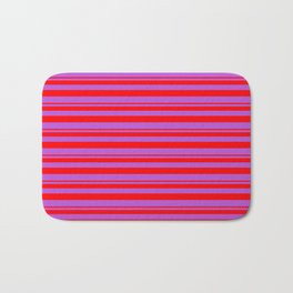 [ Thumbnail: Red and Orchid Colored Lined/Striped Pattern Bath Mat ]