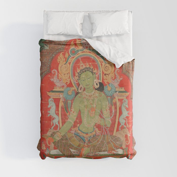 Green Tara 13th Century Tibetan Art Duvet Cover