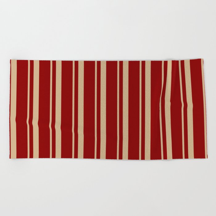Tan and Dark Red Colored Lines/Stripes Pattern Beach Towel