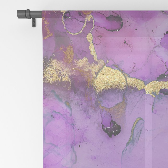 Purple Ink Gold Glitter Marble Sheer Curtain by UtART