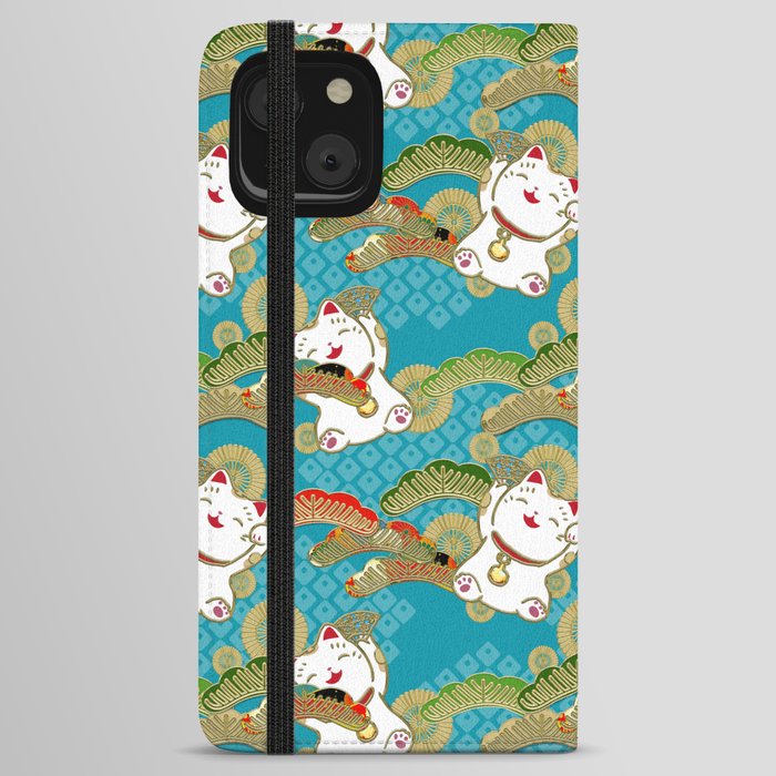 Japanese lucky cat pattern iPhone Wallet Case