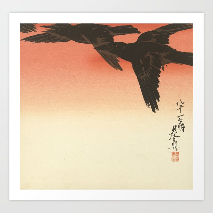 Crows against a red sky, Shibata Zeshin, 1888 Art Print