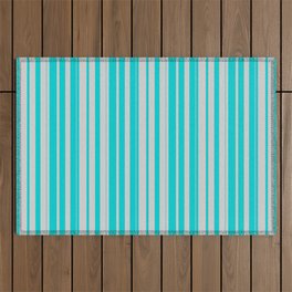 [ Thumbnail: Light Gray & Dark Turquoise Colored Stripes/Lines Pattern Outdoor Rug ]