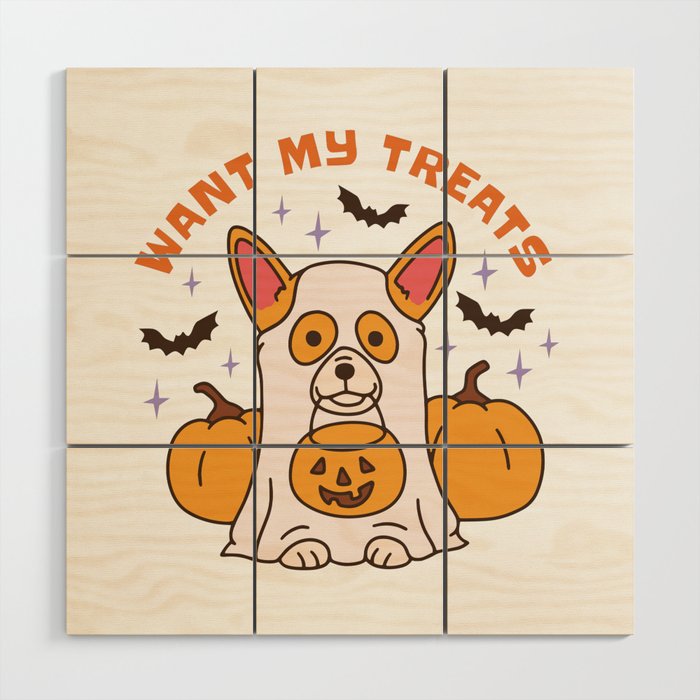 Cute corgi ghost dog  Wood Wall Art