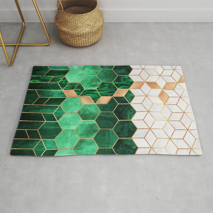Emerald Cubes And Hexagons Rug
