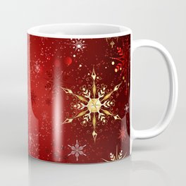 Red Background with Gold Snowflakes Mug