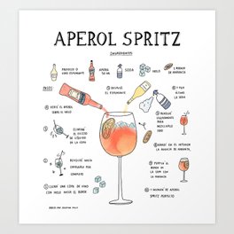 Aperol Spritz recipe Art Print