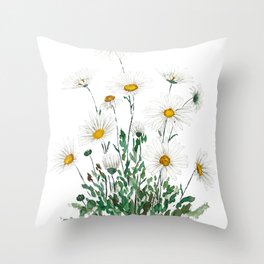 white Margaret daisy watercolor Throw Pillow