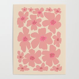 Retro Daisy - Pink and Cream Poster