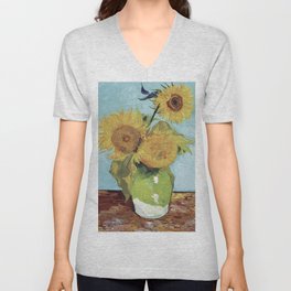 Vase With Three Sunflowers V Neck T Shirt