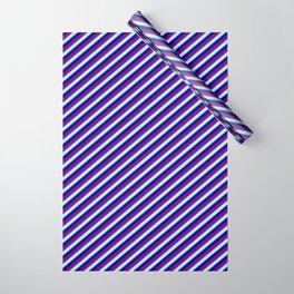 [ Thumbnail: Turquoise, Dark Blue, and Purple Colored Pattern of Stripes Wrapping Paper ]