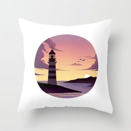 Lighthouse at Sunset Minimal Landscape Framed Art Print Throw Pillow