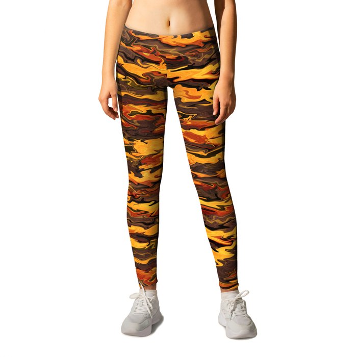 Bright liquid tiger pattern, orange and brown animal print Leggings