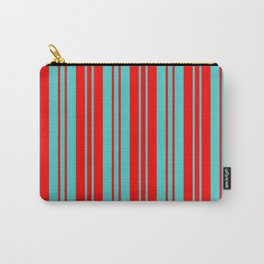 [ Thumbnail: Turquoise & Red Colored Lines Pattern Carry-All Pouch ]