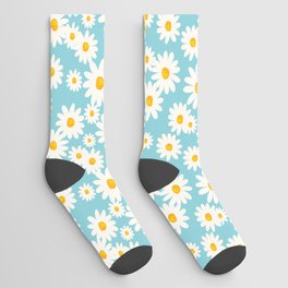 White Daisies Heaven Blue Socks