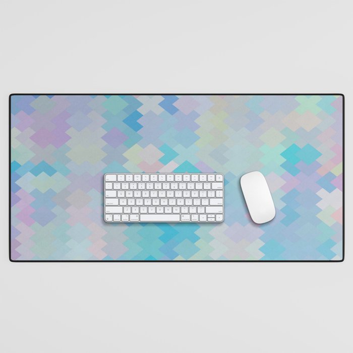 geometric square pixel pattern abstract in blue and pink Desk Mat