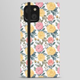Pink and yellow watercolor flowers iPhone Wallet Case