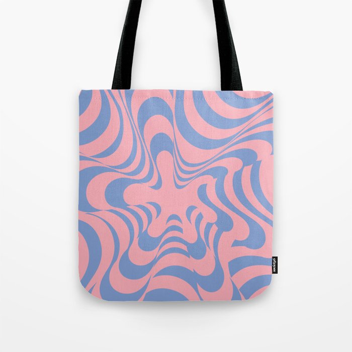 Abstract Groovy Retro Liquid Swirl Pink Blue Pattern Tote Bag