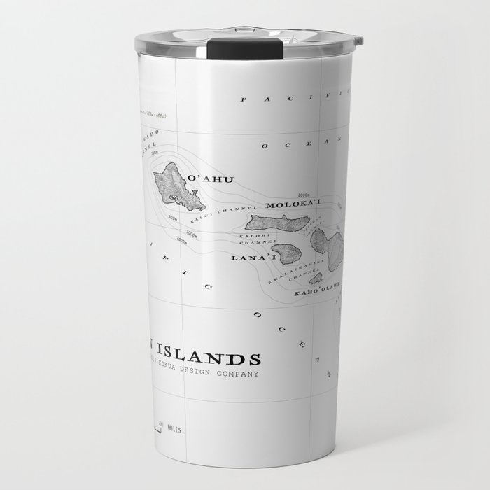 The Hawaiian Islands [Black & White] Map Print Travel Mug