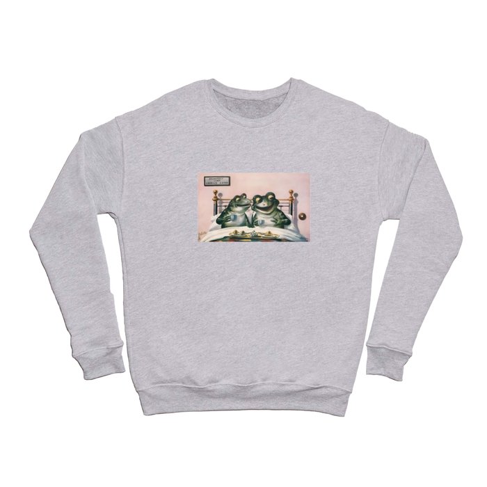 Breakfast In Bed Frogs Vintage Postcard Art Crewneck Sweatshirt