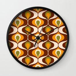 Retro 70s ovals op-art pattern brown, orange Wall Clock