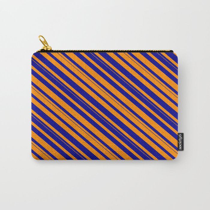 Dark Orange and Dark Blue Colored Lined/Striped Pattern Carry-All Pouch