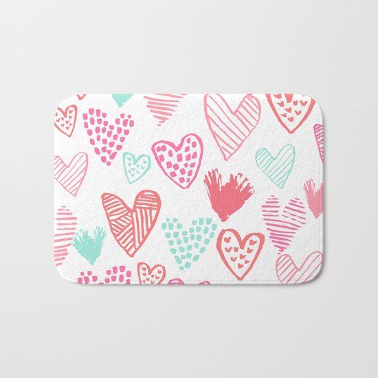 Hearts hand drawn heart pattern valentines day love gifts home decor hipster girls Bath Mat
