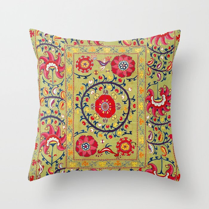 Lakai Suzani Uzbekistan Floral Embroidery Print Throw Pillow
