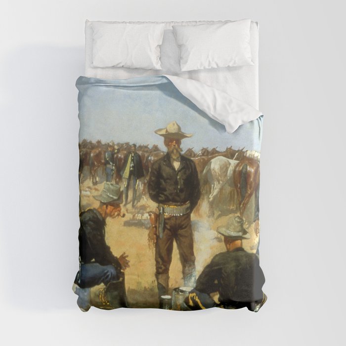 Frederic Remington Western Art “Cavalryman's Breakfast” Duvet Cover