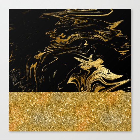 Luxury and glamorous gold glitter and black marble Canvas Print
