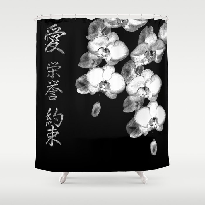Japanese Orchids In Black Shower Curtain By Cholewess Society6