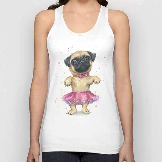 Cute Pug Puppy Dog Watercolor Painting Unisex Tank Top