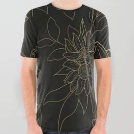 Golden Flowers Lineart All Over Graphic Tee