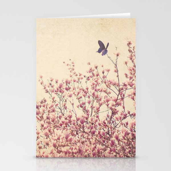 Butterfly and Pink Blossoms Stationery Cards