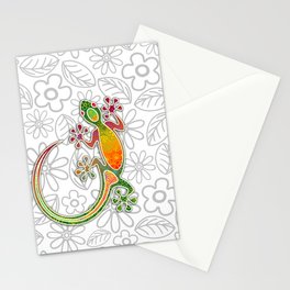 Gecko Floral Tribal Art Stationery Cards