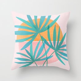 Teal and Pink Retro Sunset Palms Throw Pillow